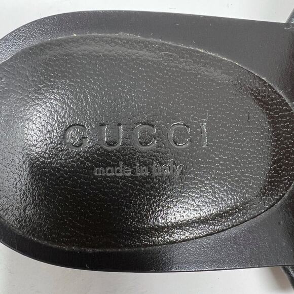 Gucci Web Horsebit Black Leather Thong Sandals Green‑Red Strap 38.5 EU - Picture 6 of 10